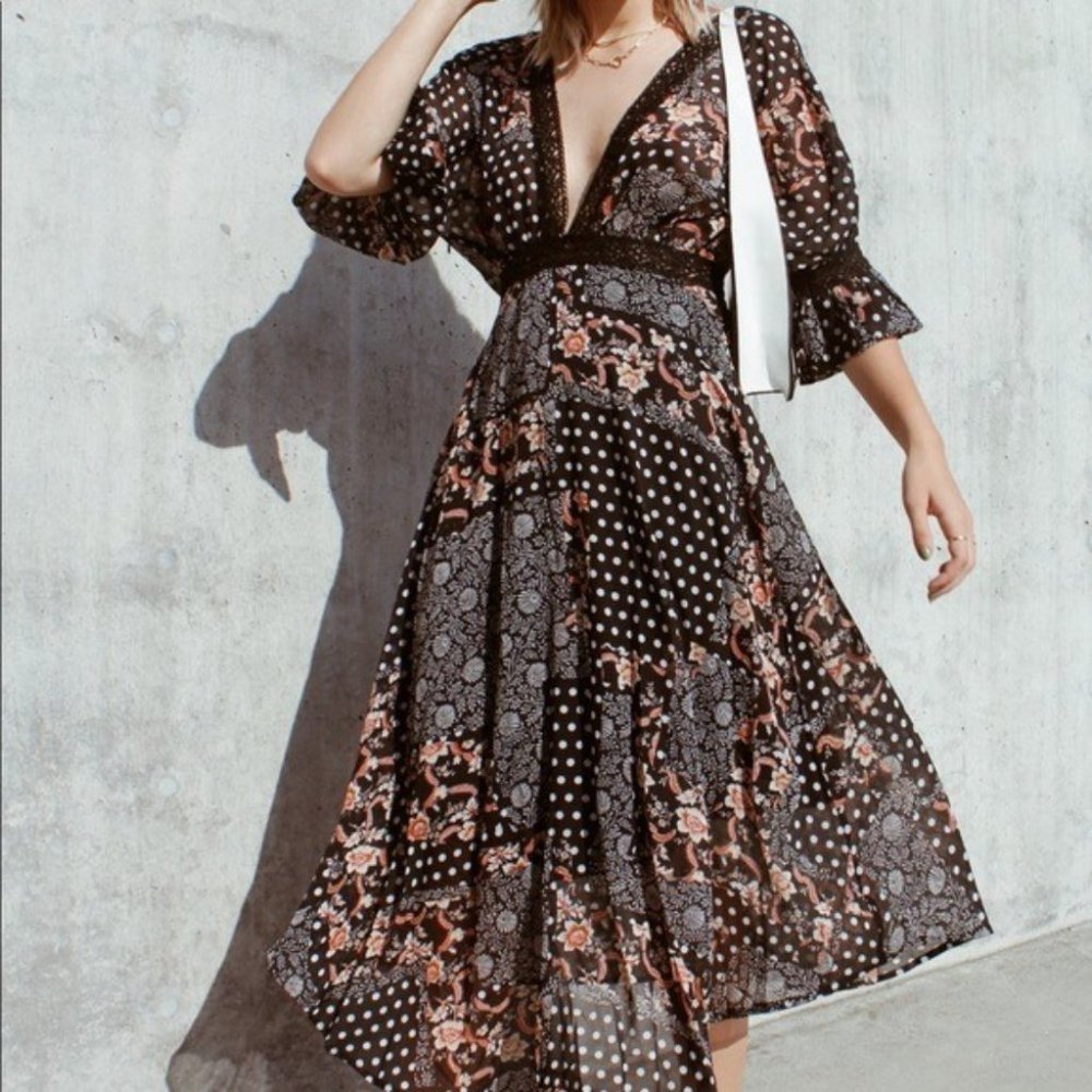 NWT Nasty Gal Black Floral Spot Mix Maxi Dress $80